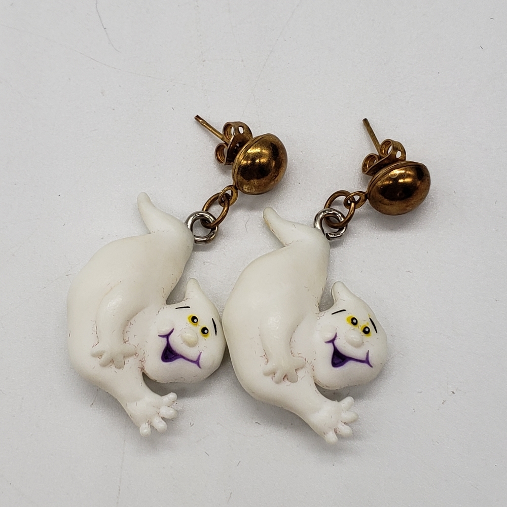Vintage Flying Ghost. Puffed Plastic stud earrings